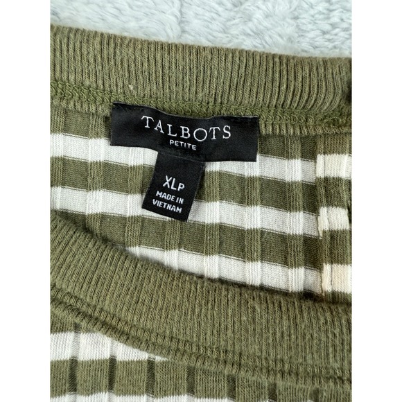 Talbots Petite Striped Ribbed Long Sleeve Top Womens XLP Olive Green White - Picture 4 of 8